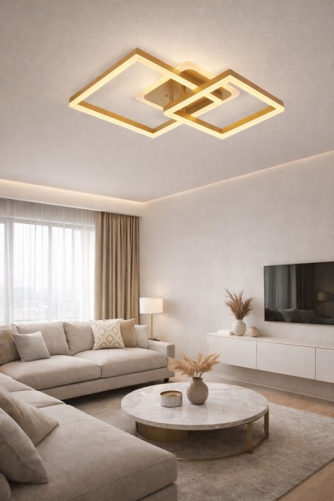 LAMPA LED KWADRAT PLAFON LED OPRAWA SUFITOWA + PILOT RING ZŁOTA