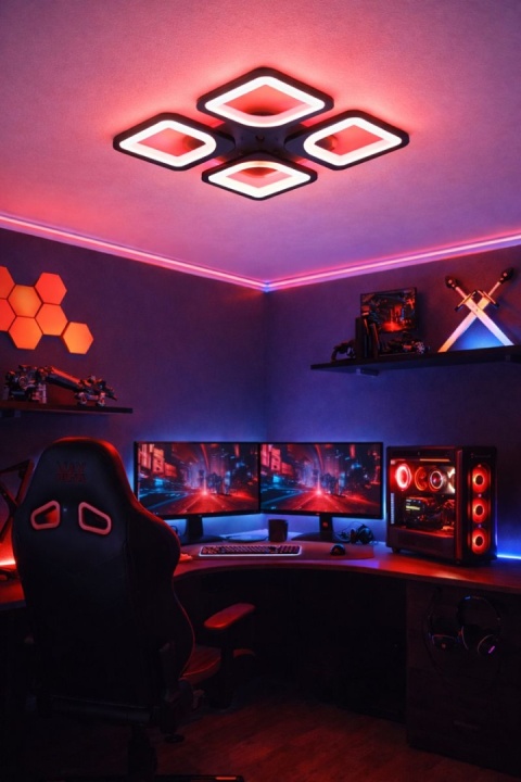 LAMPA LED KWADRAT SUFITOWA PLAFON LED OPRAWA + PILOT + RGB