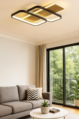 LAMPA LED KWADRAT SUFITOWA PLAFON LED żyrandol Oprawa + PILOT DREWNO