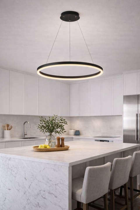 LAMPA LED RING CZARNA LAMPA WISZĄCA LED Oprawa sufitowa + Pilot