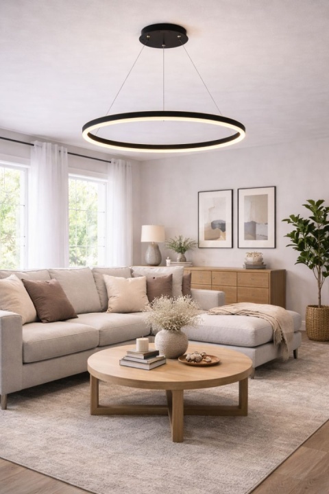 LAMPA LED RING CZARNA LAMPA WISZĄCA LED Oprawa sufitowa + Pilot