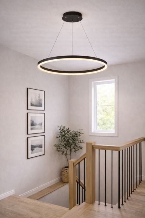 LAMPA LED RING CZARNA LAMPA WISZĄCA LED Oprawa sufitowa + Pilot