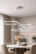 LAMPA LED RING LAMPA WISZĄCA 80/60/40CM CHROM ŻYRANDOL PLAFON PILOT