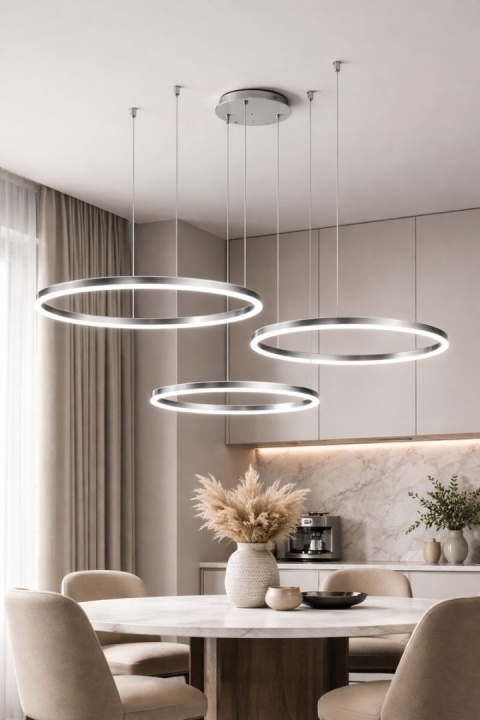 LAMPA LED RING LAMPA WISZĄCA 80/60/40CM CHROM ŻYRANDOL PLAFON PILOT