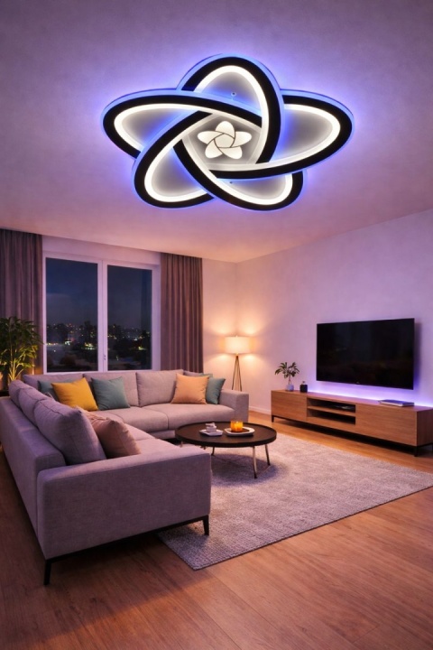 LAMPA LED SUFITOWA PLAFON RING ŻYRANDOL OPRAWA RGB + PILOT