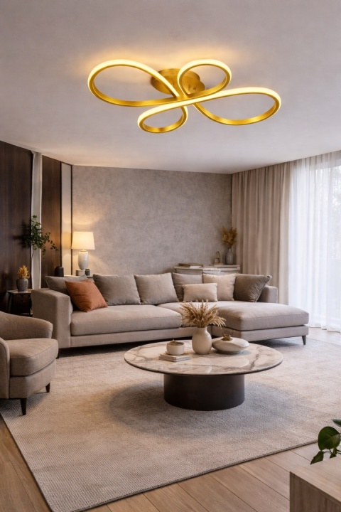 LAMPA LED sufitowa PLAFON EKO ŻYRANDOL LED nowoczesna + PILOT ZŁOTA