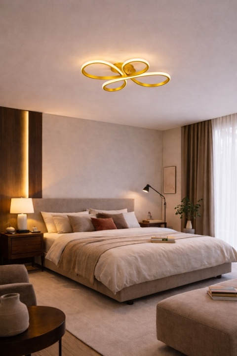 LAMPA LED sufitowa PLAFON EKO ŻYRANDOL LED nowoczesna + PILOT ZŁOTA