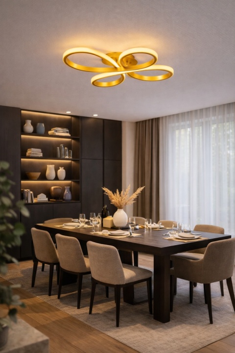 LAMPA LED sufitowa PLAFON EKO ŻYRANDOL LED nowoczesna + PILOT ZŁOTA