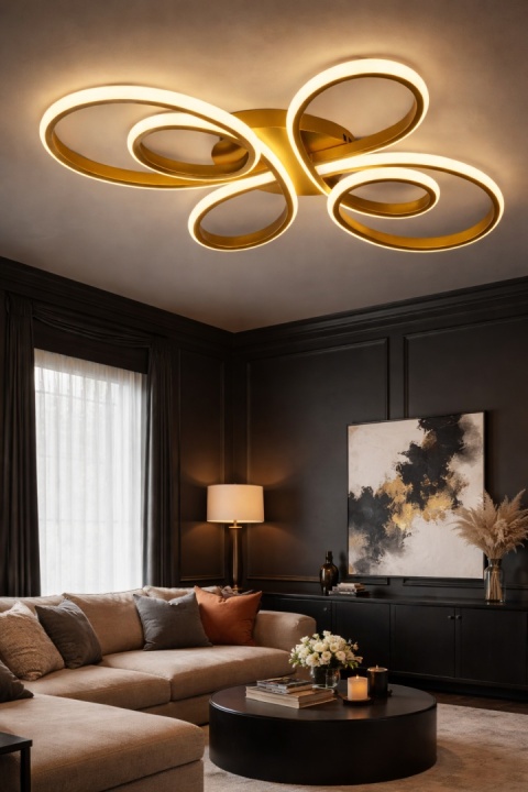LAMPA LED sufitowa PLAFON EKO ŻYRANDOL LED nowoczesna + PILOT ZŁOTA
