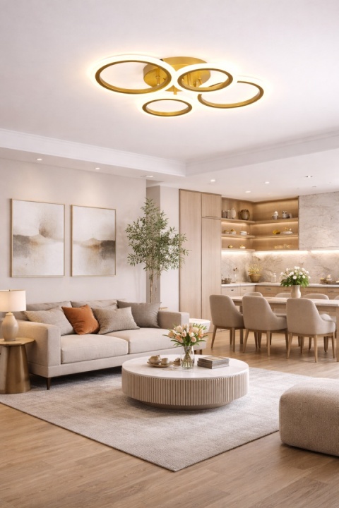 Lampa LED Sufitowa PLAFON żyrandol RING 2+2 Złota