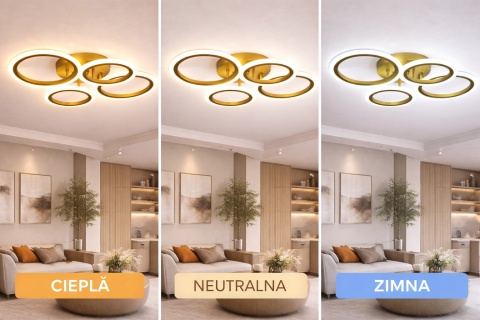 Lampa LED Sufitowa PLAFON żyrandol RING 2+2 Złota