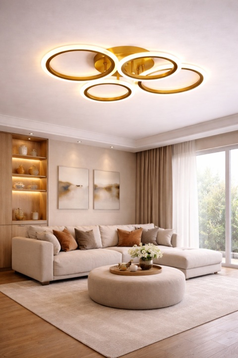 Lampa LED Sufitowa PLAFON żyrandol RING 2+2 Złota