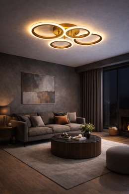 Lampa LED Sufitowa PLAFON żyrandol RING 2+2 Złota