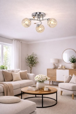 ŻYRANDOL PLAFON LED LAMPA SUFITOWA KRYSZTAŁ CHROM