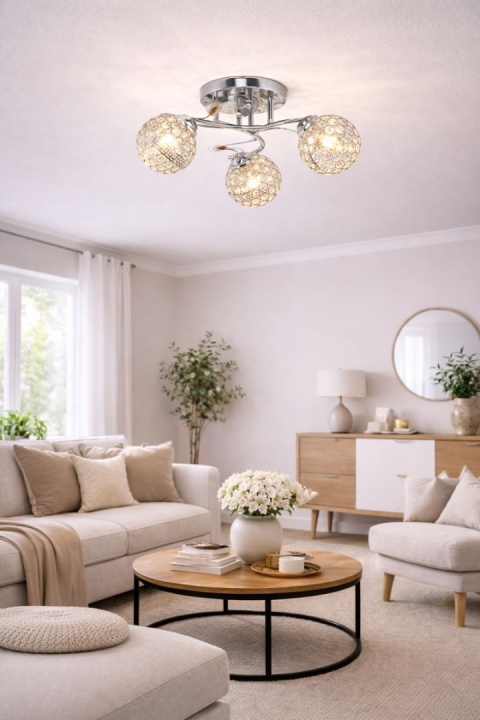 ŻYRANDOL PLAFON LED LAMPA SUFITOWA KRYSZTAŁ CHROM