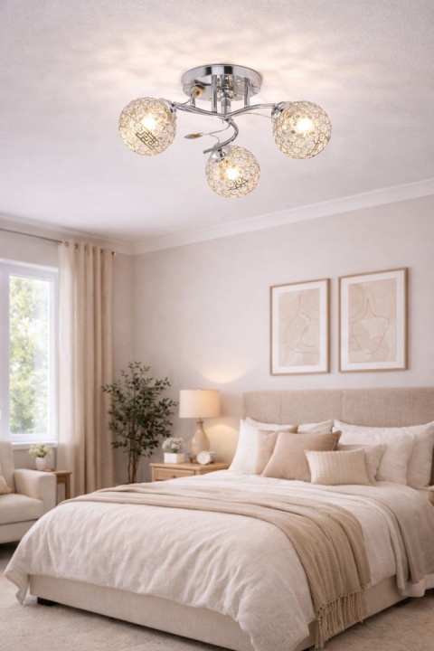 ŻYRANDOL PLAFON LED LAMPA SUFITOWA KRYSZTAŁ CHROM