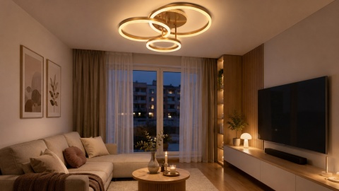 LAMPA LED RING ZŁOTA LAMPA Sufitowa LED Oprawa sufitowa + Pilot