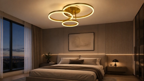 LAMPA LED RING ZŁOTA LAMPA Sufitowa LED Oprawa sufitowa + Pilot