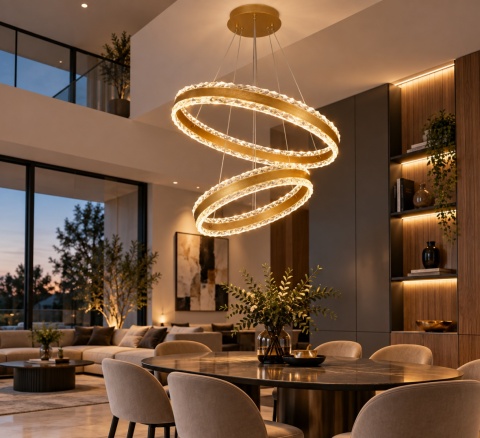 LAMPA LED RING ZŁOTA LAMPA Wisząca LED Oprawa sufitowa + Pilot
