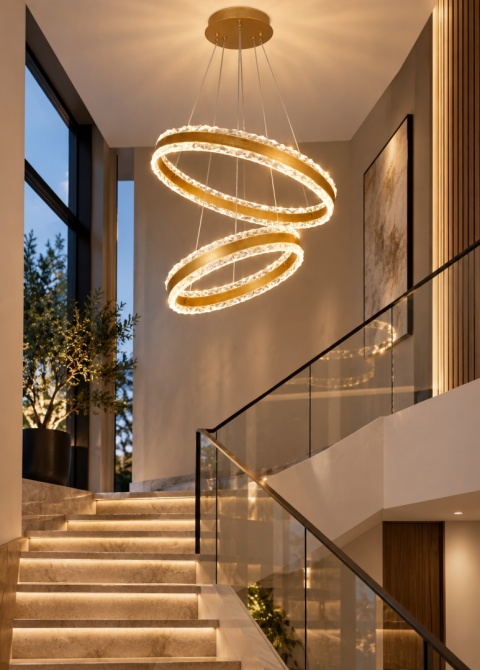LAMPA LED RING ZŁOTA LAMPA Wisząca LED Oprawa sufitowa + Pilot