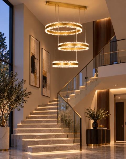 LAMPA LED RING ZŁOTA LAMPA Wisząca LED Oprawa sufitowa + Pilot
