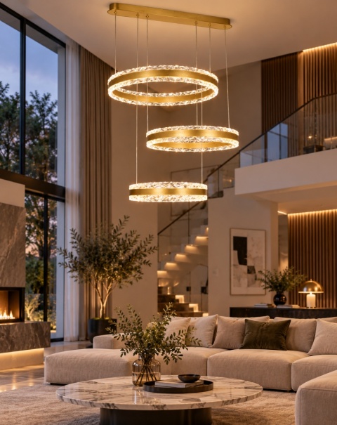LAMPA LED RING ZŁOTA LAMPA Wisząca LED Oprawa sufitowa + Pilot