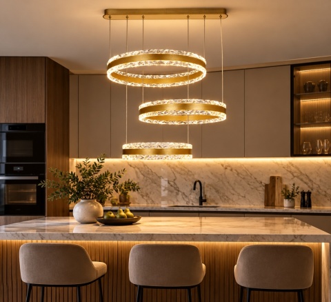 LAMPA LED RING ZŁOTA LAMPA Wisząca LED Oprawa sufitowa + Pilot