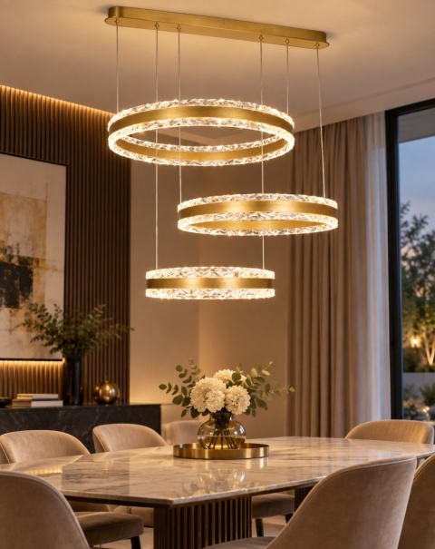 LAMPA LED RING ZŁOTA LAMPA Wisząca LED Oprawa sufitowa + Pilot